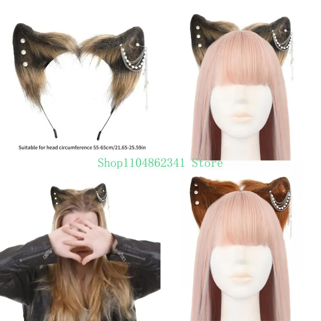 

5asd Sexy Ears Headband for Womens Girls Plush Hairband Cosplay Party Costume
