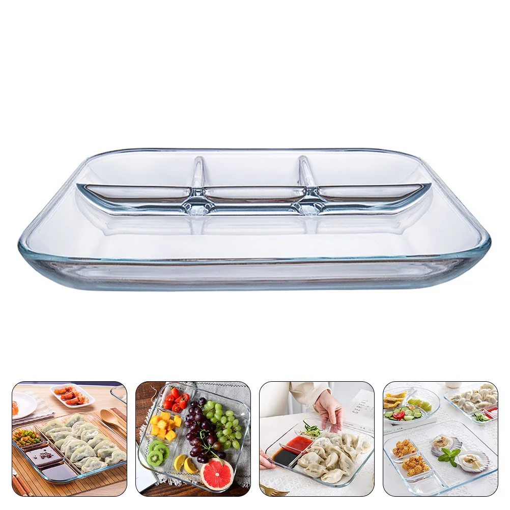 

1Pcs Multifunctional Glass Dumpling Grid Plate Sushi Salad Sauce Dish Exquisite Dining Accessory Dumpling Dish Creative Plate