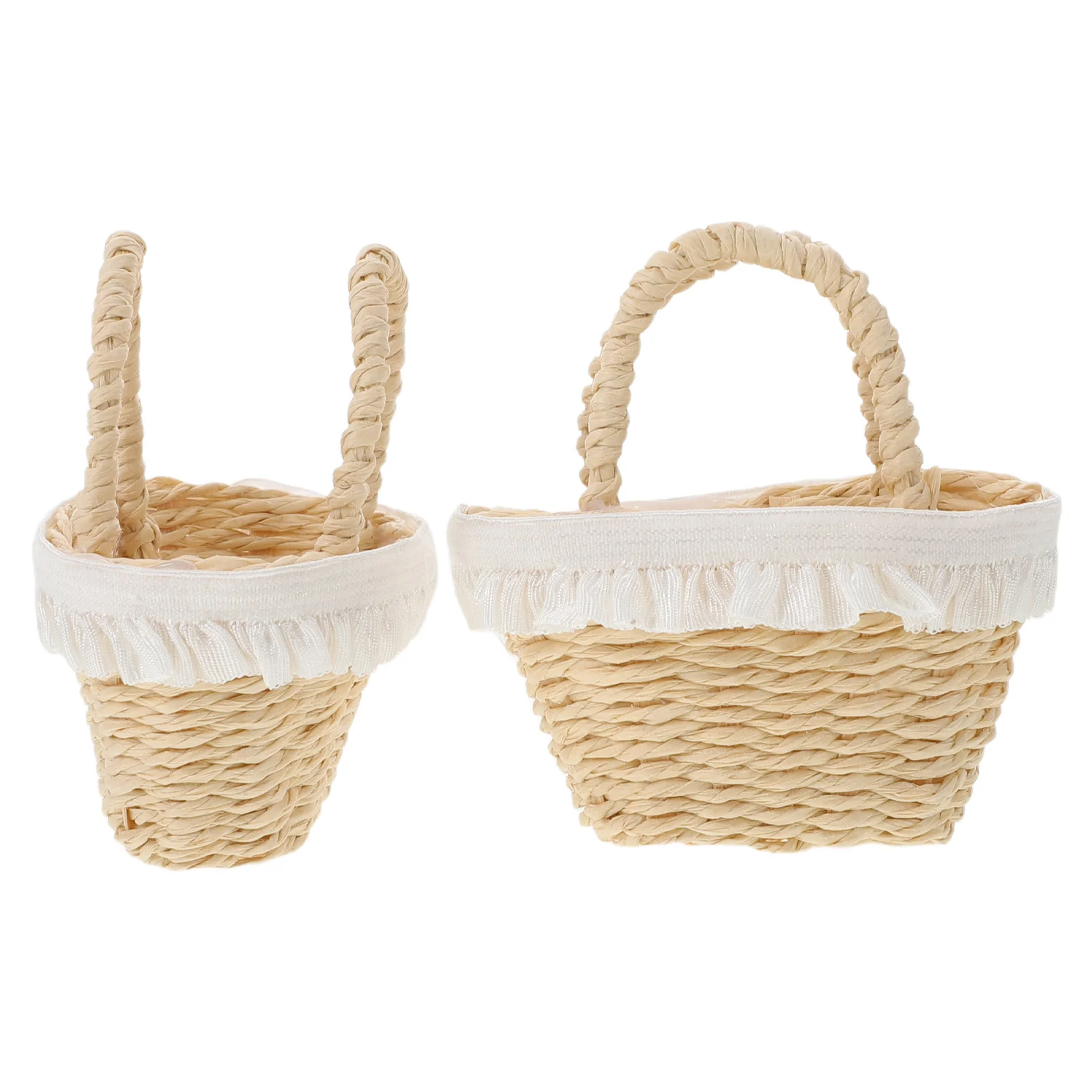 

2Pcs Miniature Woven Flower Baskets with Handles Handwoven Tiny Storage Basket for Dollhouse Crafts Party Favors Decoration