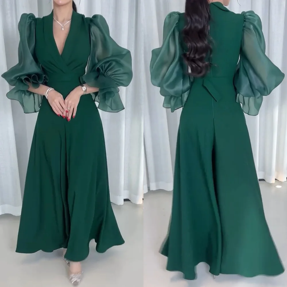 Customized  Evening Prom   Jersey Ruffle Party A-line V-neck Bespoke Occasion Gown Midi es Saudi Arabia