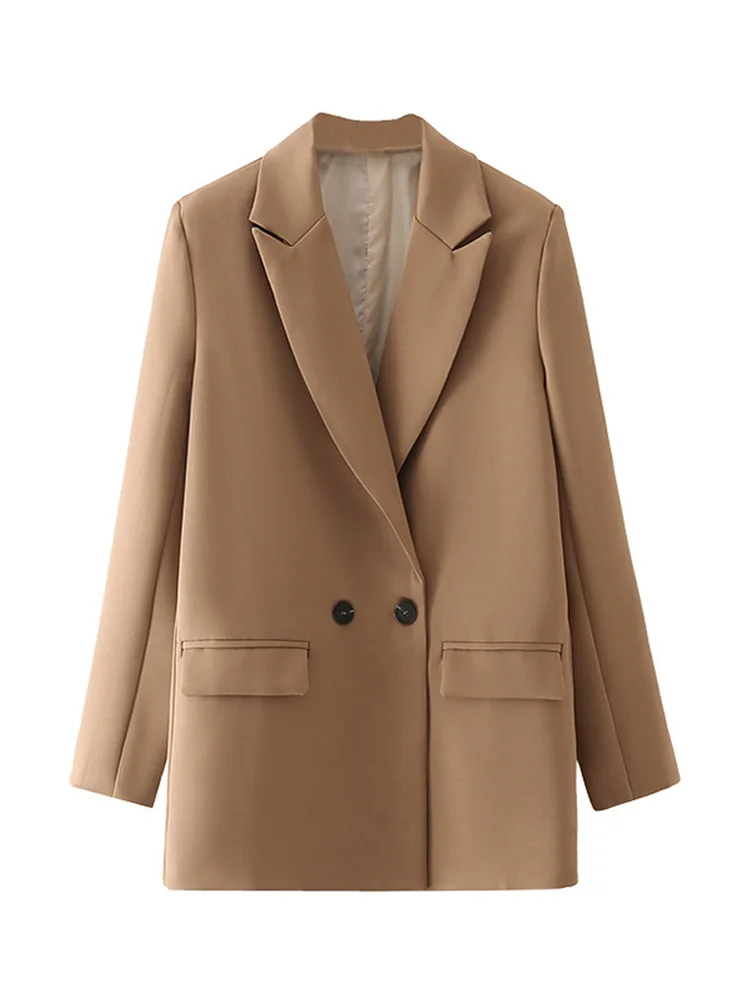 Blazer doppiopetto da donna Chic Office Lady cappotto Vintage moda colletto dentellato manica lunga capispalla da donna top alla moda