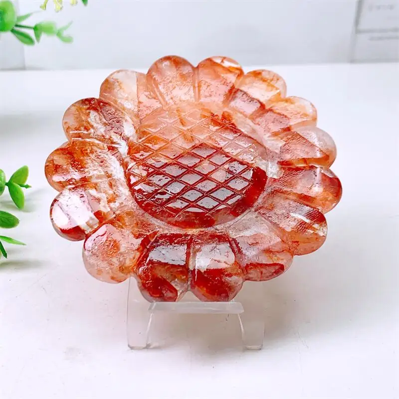 

Natural Red Fire Quartz hematoid Sunflower Carving Hand Polished Reiki Healing Crystal Gift Room Office Decoration 1PCS 5/10CM