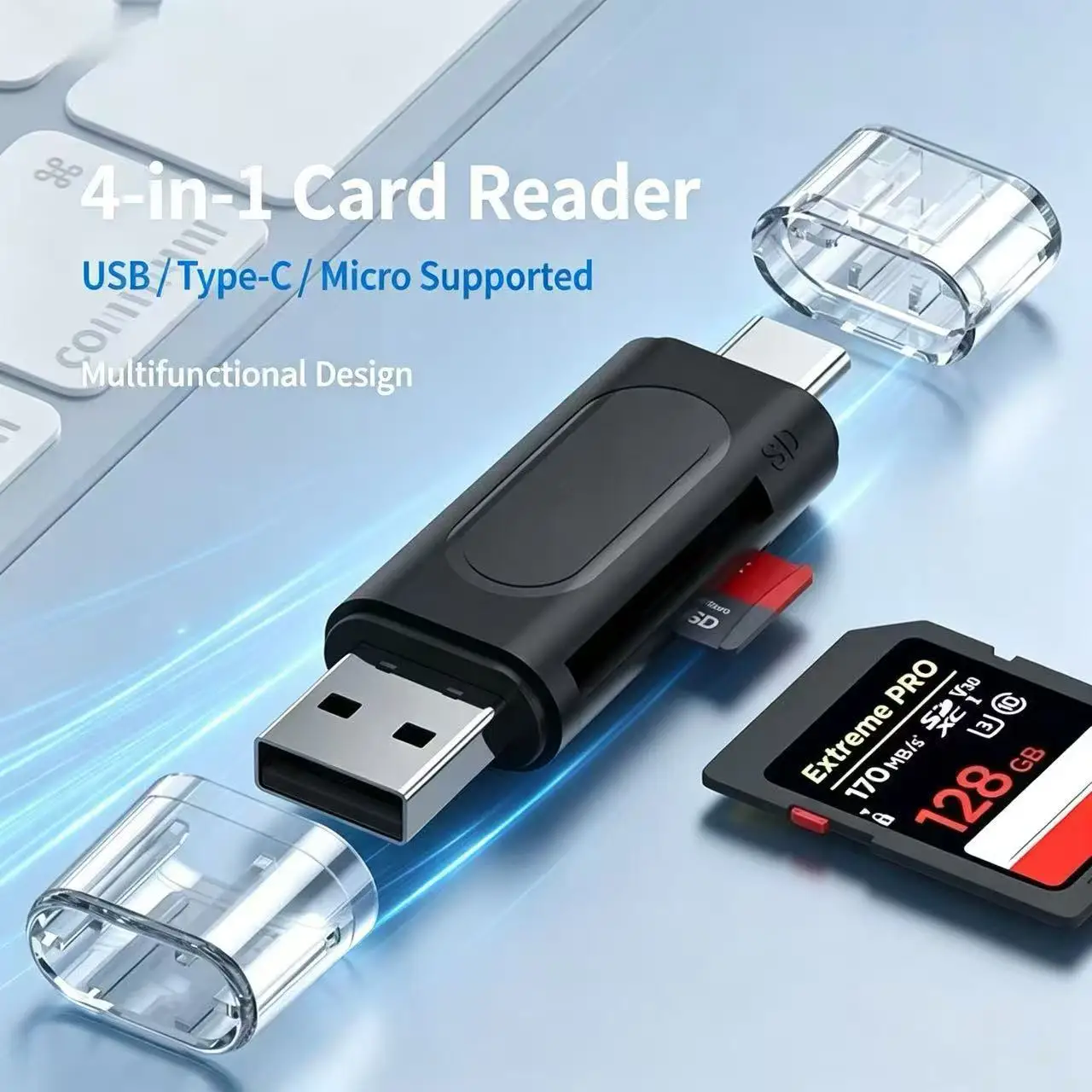 4-in-1 Multi-function Card Reader USB 2.0 OTG Adapter High-Speed TF/SD Memory Card Reader for Type-C USB Phone Laptop Computer