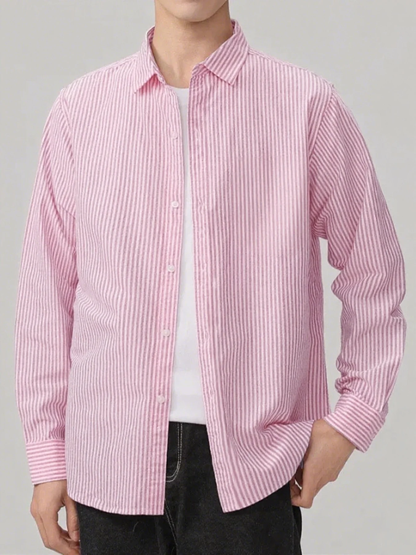 Camicia da uomo con colletto a righe vintage in stile americano, camicia esterna semplice a maniche lunghe, fresca e casual di fascia alta