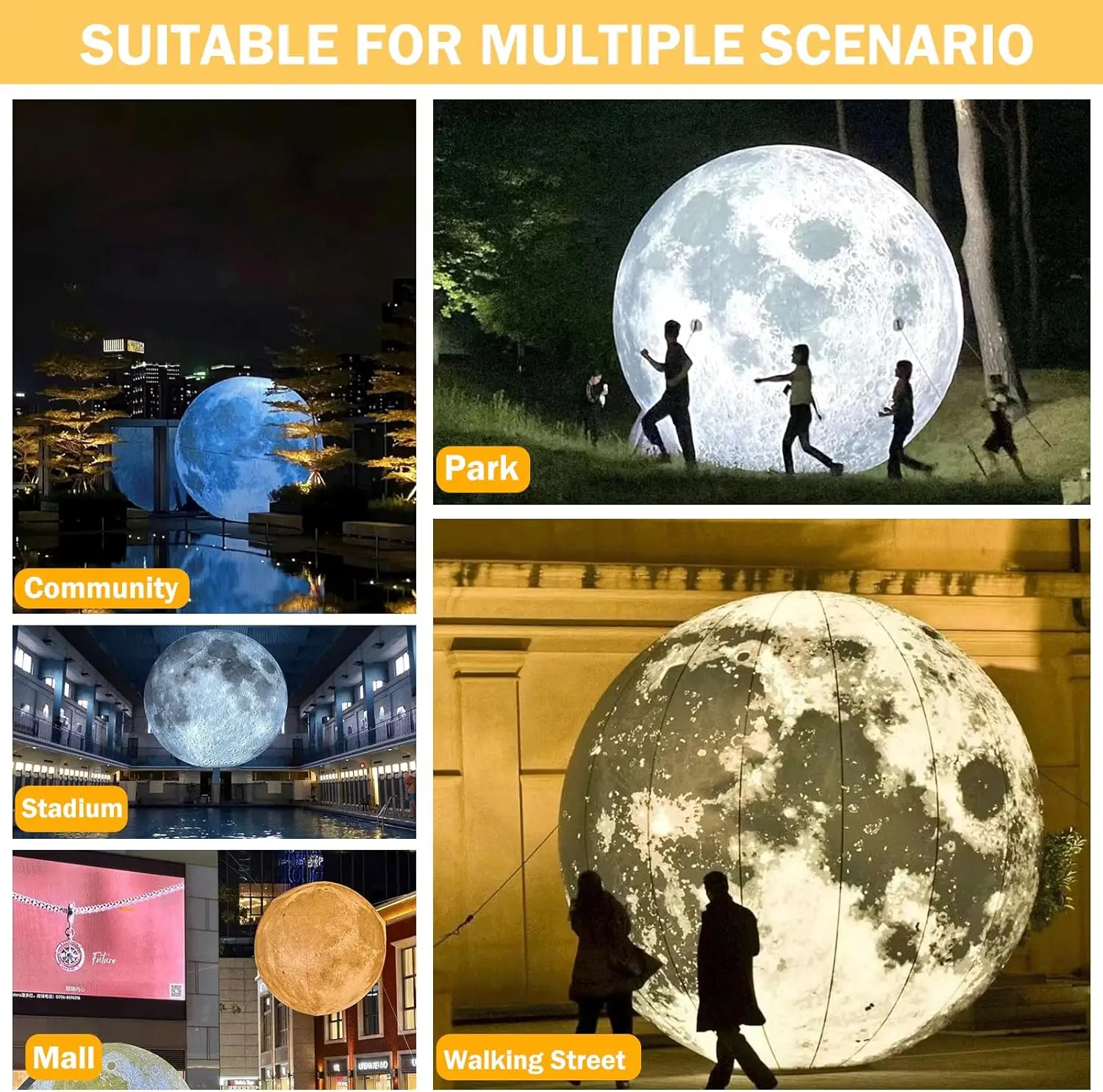 Inflatable Moon Ball With LED Lights Solar System Satellite Model Large Planet Balloon for Event Party Show Stage Decoration