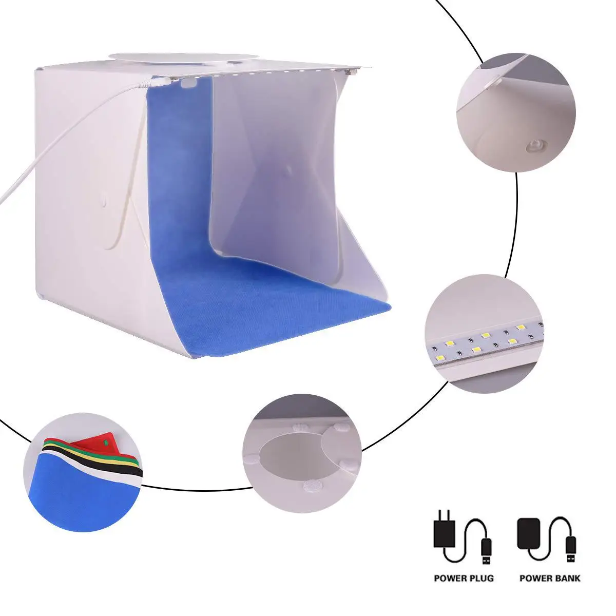 Mini Photo Studio Light Box, Small Light Box, Folding Photography Light Tent Kit With Led Fill Light , 6 Colors Background