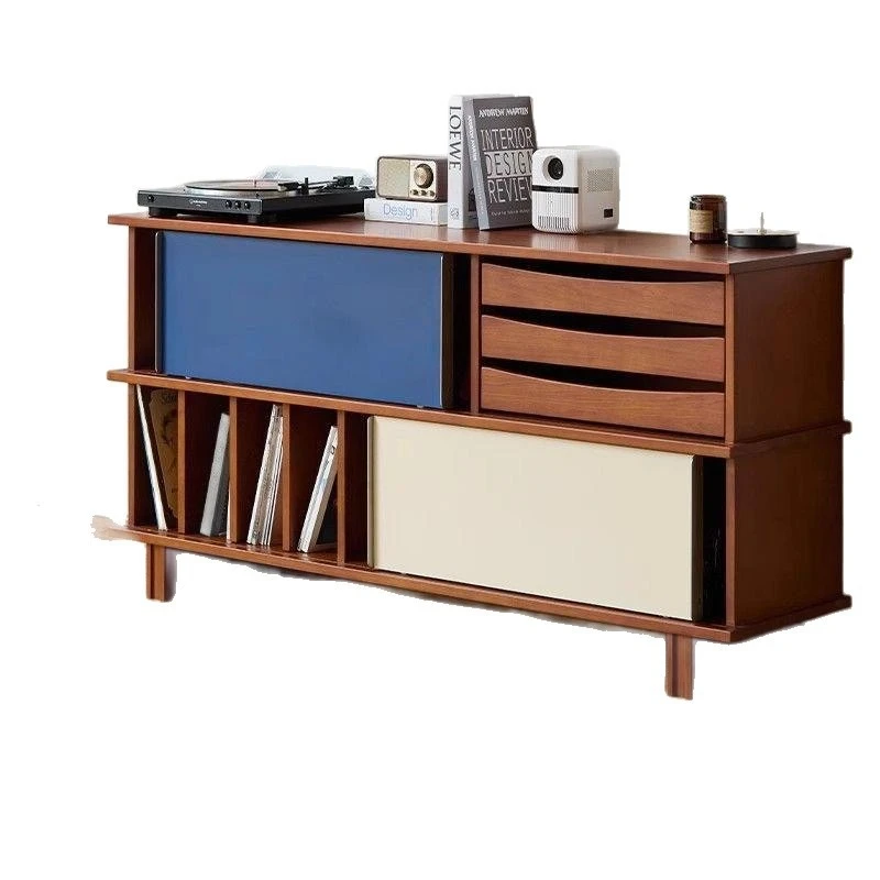 Retro side cabinet, living room storage drawer cabinet, sliding door side cabinet
