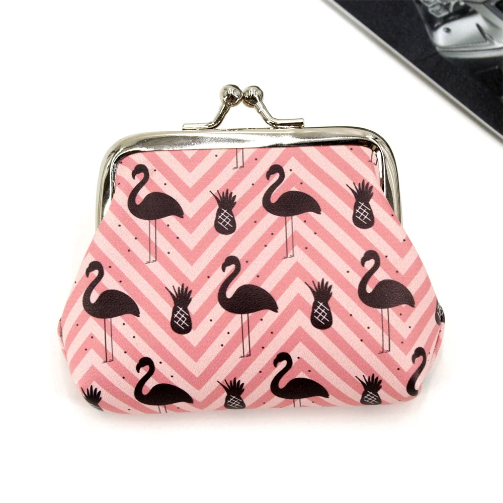 Cartoon Flamingo impresso bolsa de moedas para mulheres, Mini carteira de couro PU, Kids Clutch, bolsa de dinheiro, bolsa feminina, Hasp Change Purse