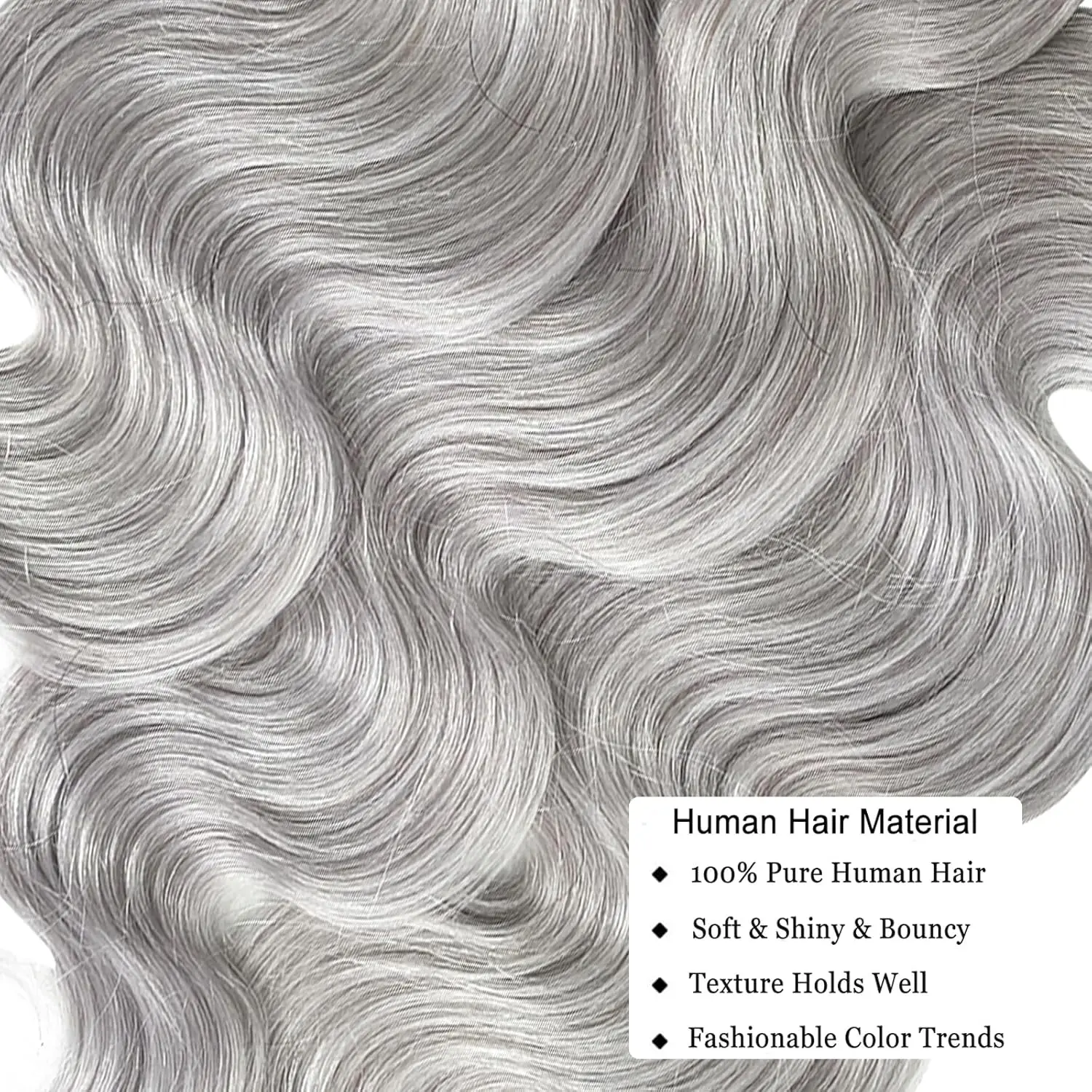 فضي رمادي الجسم موجة حزم الشعر البشري 10-30 بوصة 100% شعر بشري لعذراء النسيج ملحقات لحمة مزدوجة 12A شعر بشري رمادي #3