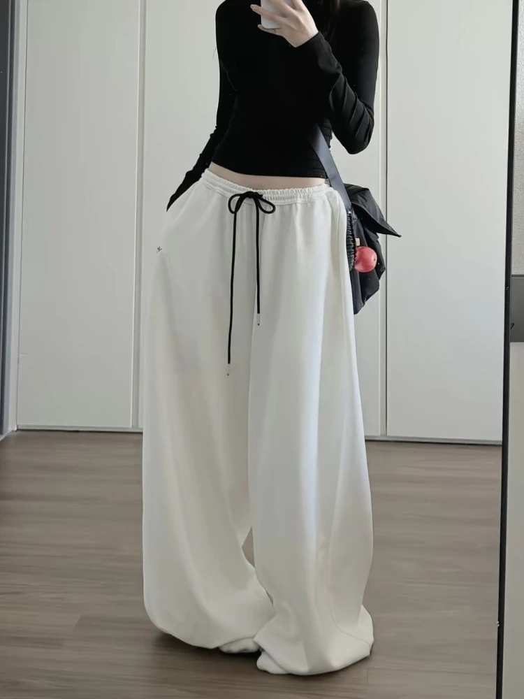

HOUZHOU White Casual Baggy Pants Women Korean Style Oversized Harajuku Trousers Vintage Female Black Wide Leg Pants Joggers