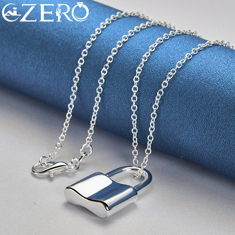 ALIZERO 925 스털링 실버, 사각형 잠금 펜던트 목걸이, 16-30 인치 체인, 남성 여성 웨딩 파티 패션 주얼리