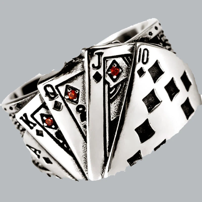 Cool Playing Card Finger Ring Open Adjustable Ring Hip Hop Lucky Band Ring