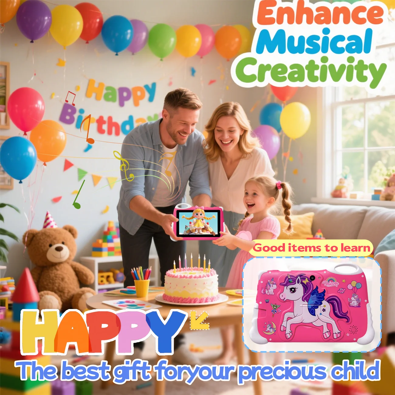 Tablet per bambini da 7 pollici Doppia fotocamera WiFi Controllo parentale I migliori regali per bambini Android Gioco per bambini Apprendimento educativo