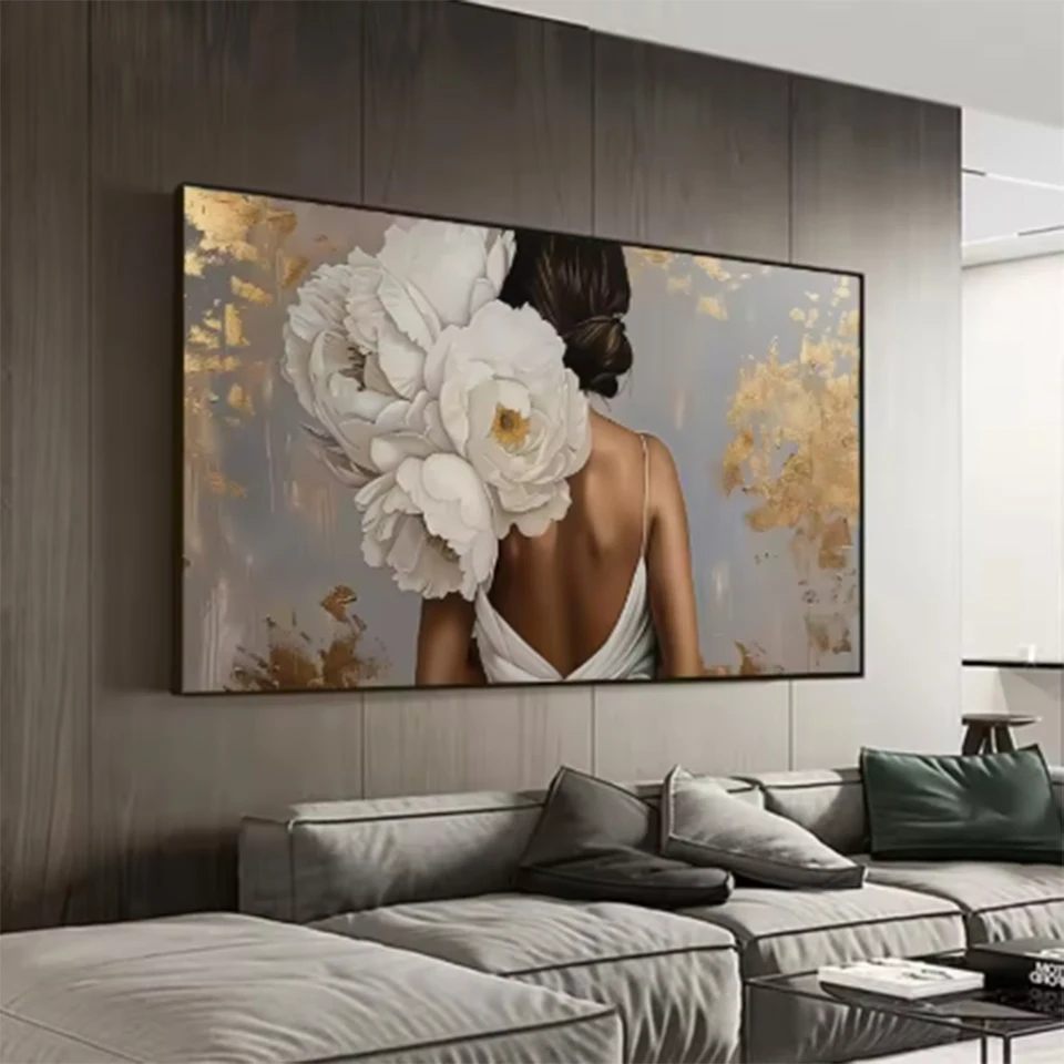 

New Diamond Painting Abstract Gold and White Flower Woman DIY Modern Mosaic Living Room Bedroom Dining Room Female Decoration