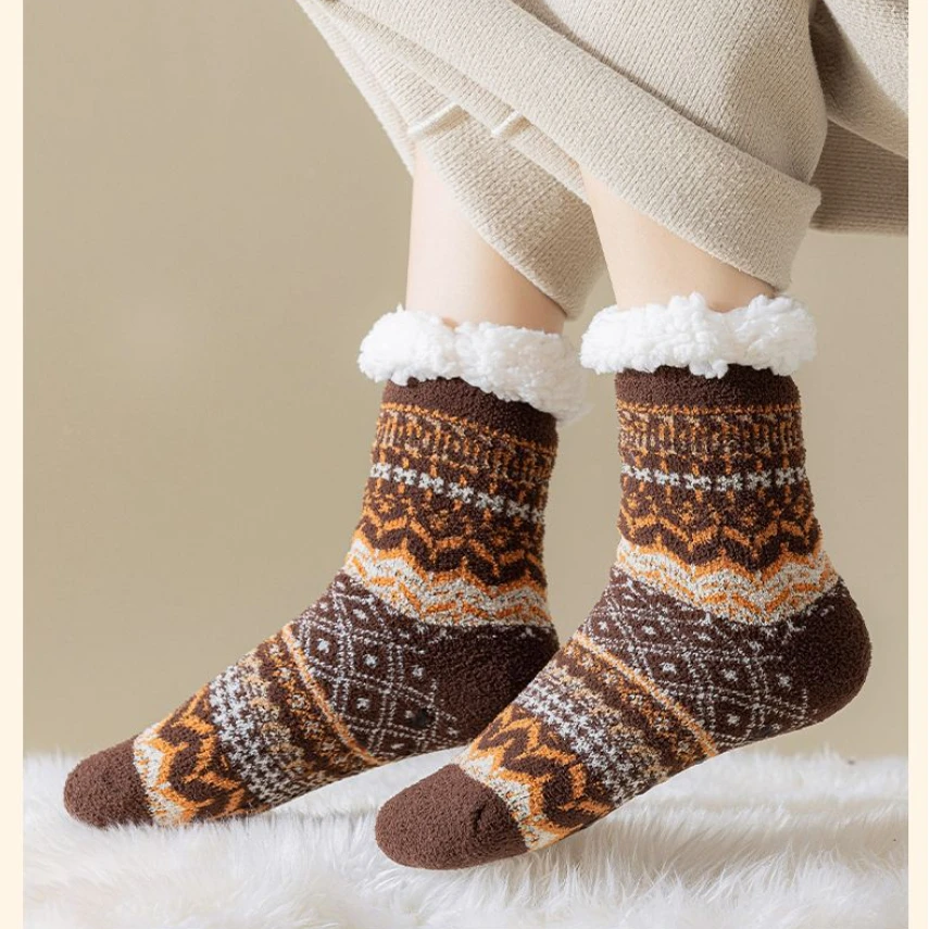 

Winter Warm Socks Women penguin Plush Soft Female Non Grip Floor Slippers Short Sock Gift