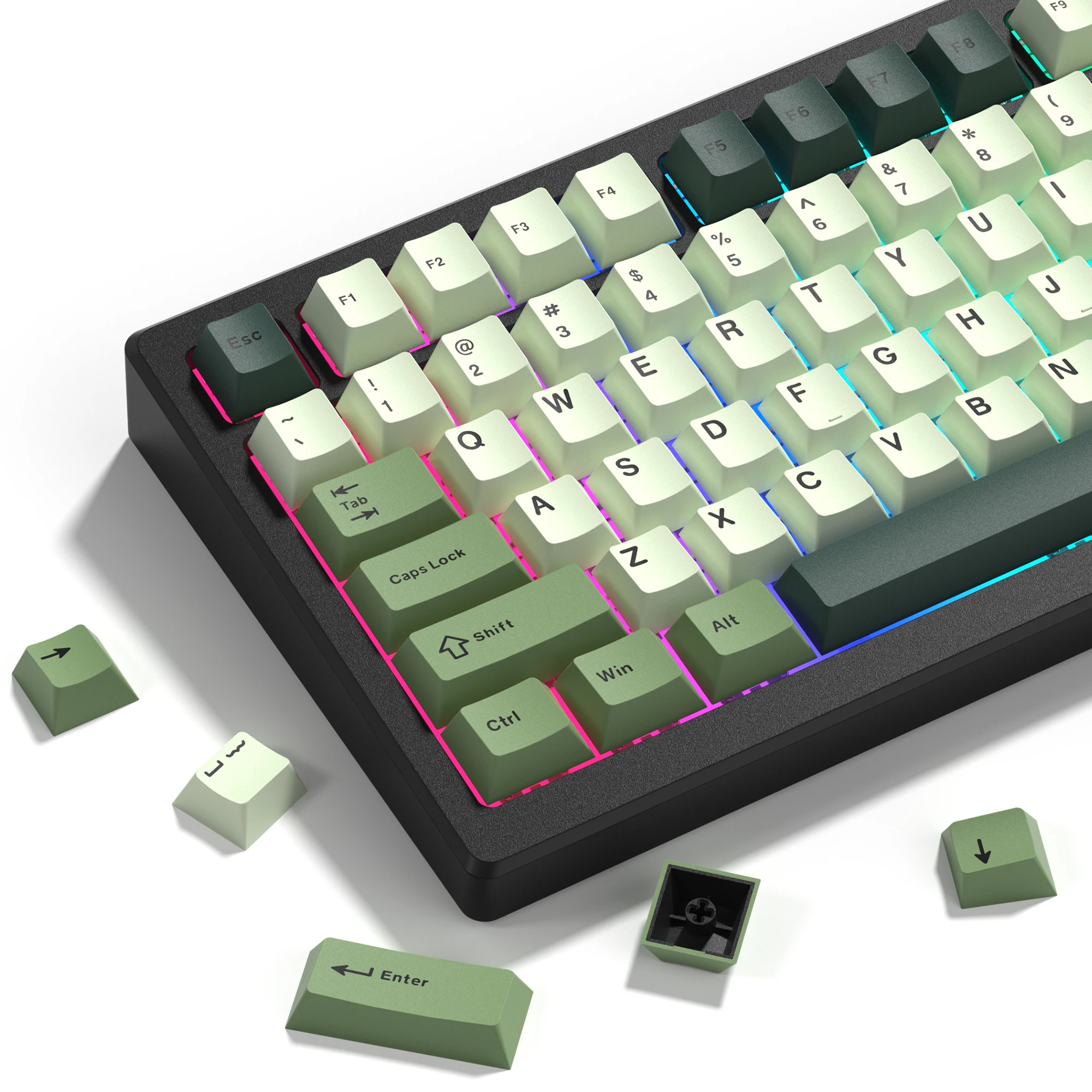 138 Keys Green PBT Keycaps Cherry Profile Double Shot for