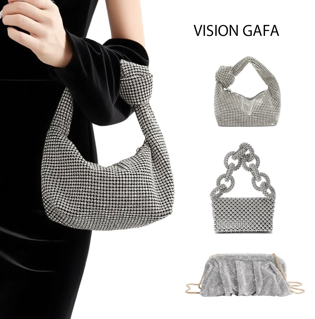 

3 Shiny Handle Rhinestones Handmade Evening Clutch Bag New Folds Purses And Handbags Luxury Designer Wedding Party High Quality