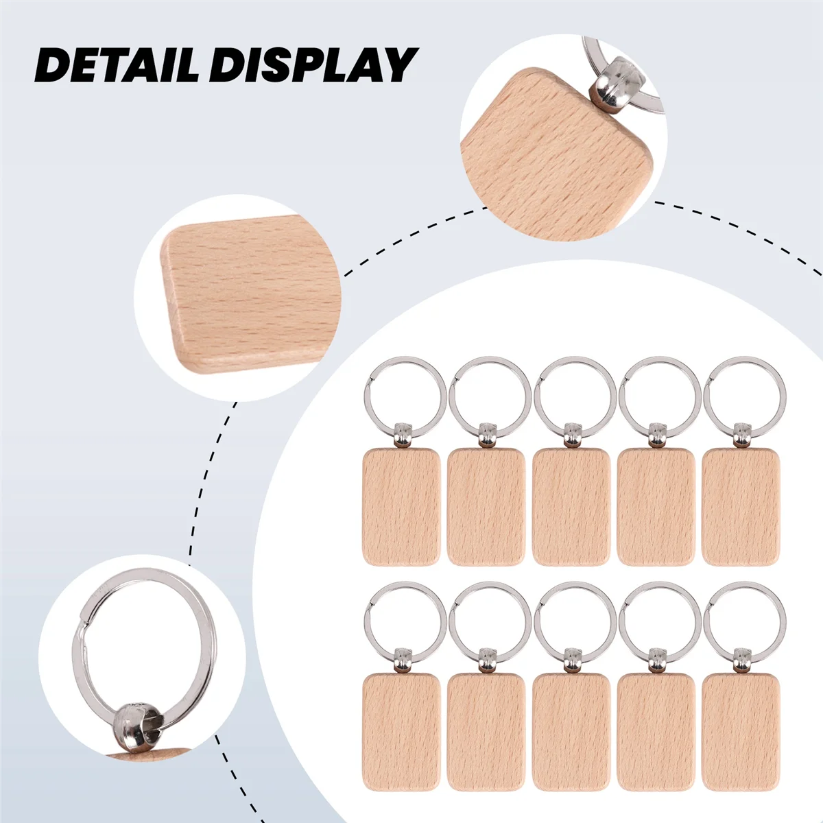 AT77 10 Pack Blank Wooden Key Chain Unfinished Wood Pendant Blanks with Keyrings for EDC Tags DIY Key Craft Supplies