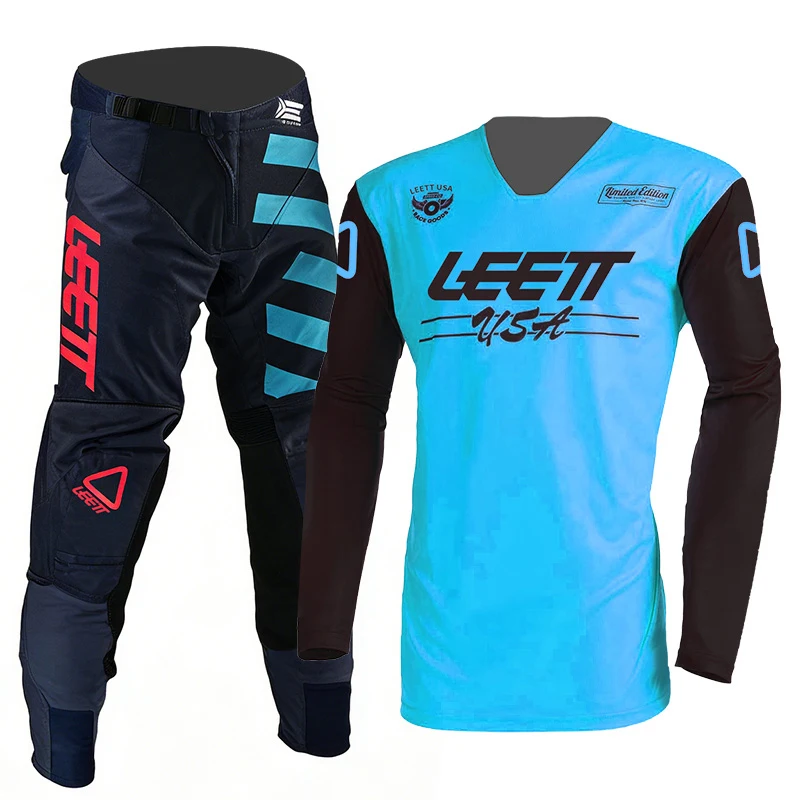 2026 leett motocross gear set adult man woman black Enduro Off-road Name and Number customization thick racing jersey and pants view 5