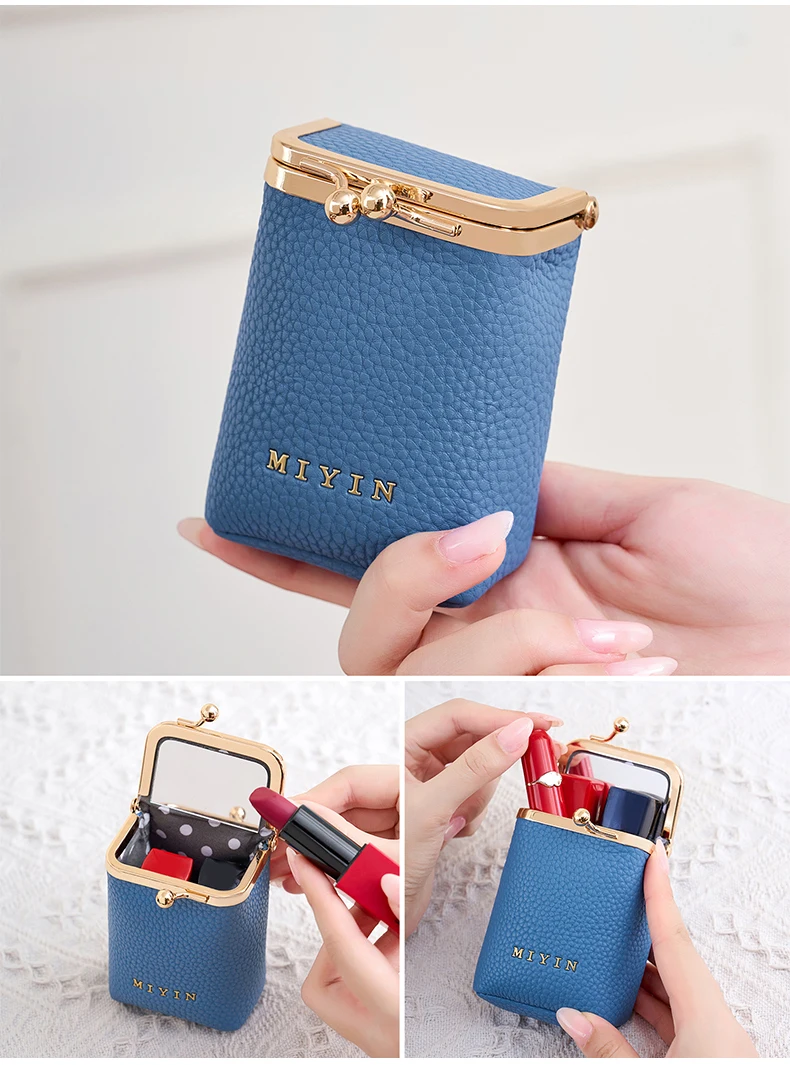 Luxuriöser Mini-Lippenstift-Organizer für Damen, auch geeignet als Schmuck-, Kopfhörer- und Münzbeutel mit eingebautem Spiegel. – Detail 13