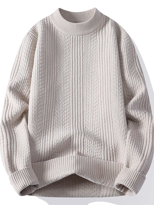 

Утепленный вязаный свитер для мужчин с воротником-стойкой, повседневный, универсальный, в полоску, базовый, осенне-зимний, новинка, из полиэфирного волокна