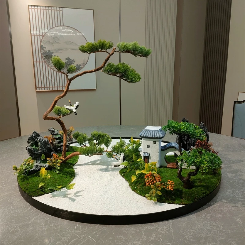 

Flower table electric turntable flower high-end hotel villa decoration ancient pine