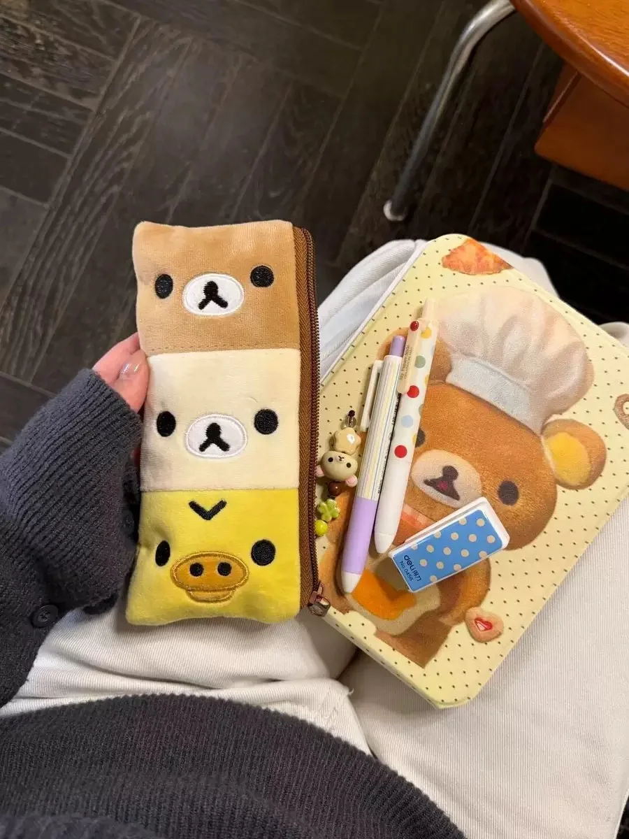 Kawaii Rilakkuma Kiiroitori Plush Pencil Case Makeup Cartoon Bear Organizer Cute Large Capacity Student Storage Bag Friend Gift