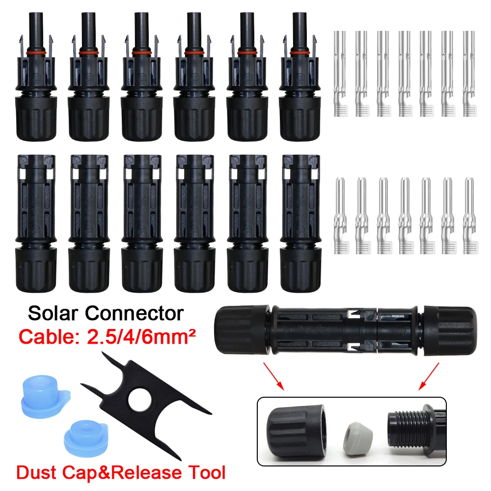 

6/12/20/40/60 Pairs Solar Connector 1500V 30A with Dust Cover Release Tool Kit for PV Panel System Portable Setup Cable