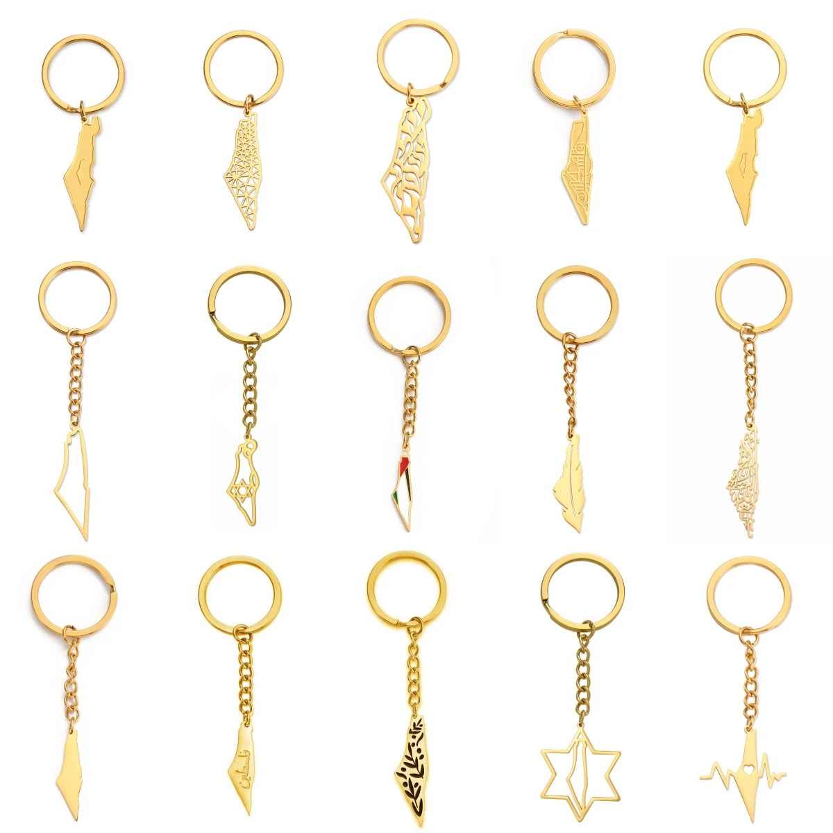 LIKGREAT Israel Palestine Map Keychain Stainless Steel Jewelry for Men Women Pendant Key Chain Gold Color Amulet Birthday Gift