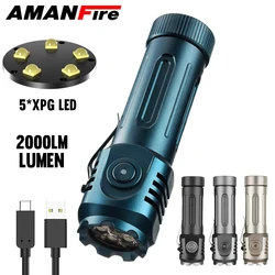 Amanfire-ミニEDCキーホルダー懐中電灯、ハイパワーLEDトーチ、キャンプライト、2000lm、f52