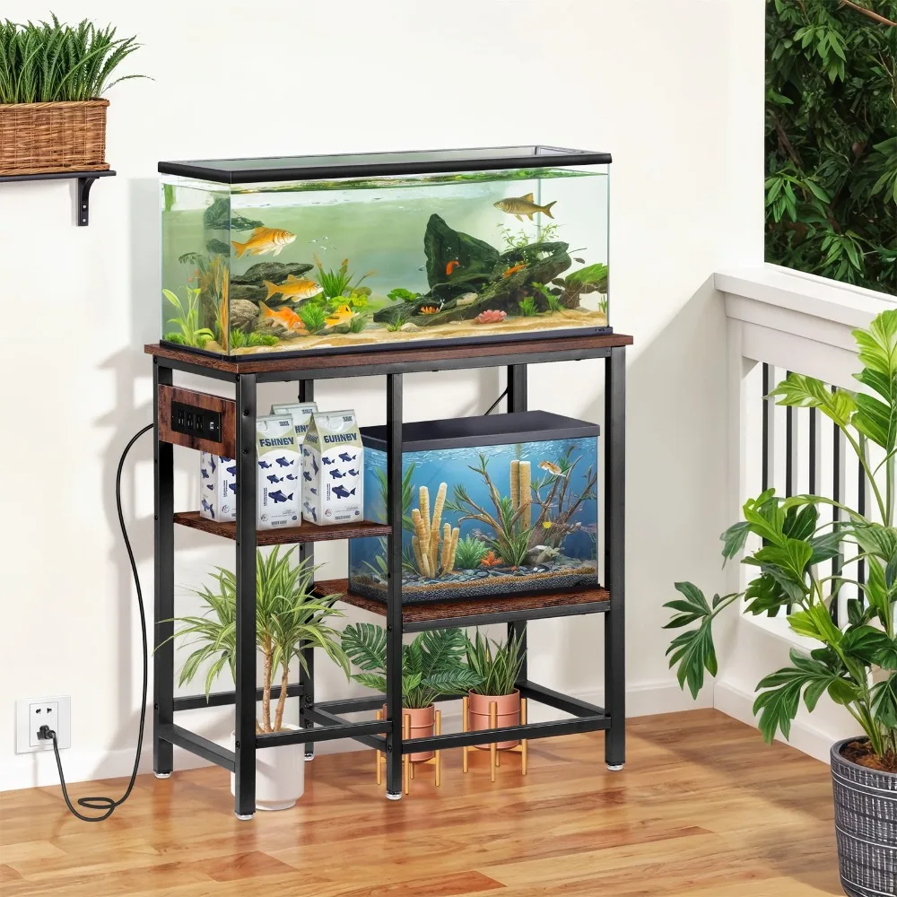 

37 Gallon Aquarium Stand Modern Fish Tank Stand w/Storage Shelves & Power Outlet