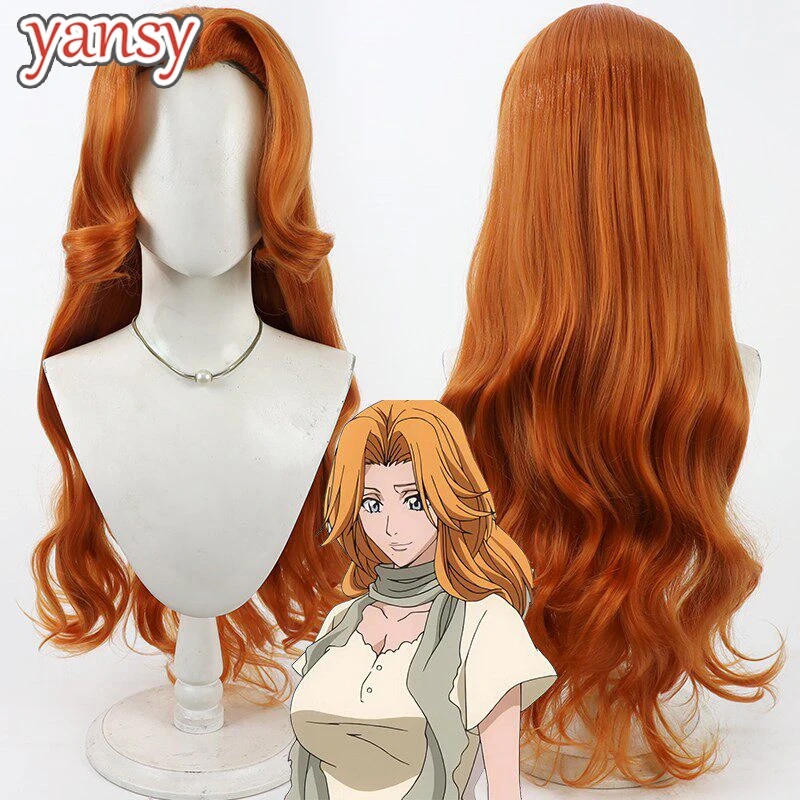 yansywig-人工毛-綾木マツモト-コスプレウィッグ-アニメ-ブリーチ-綾木マツモト-100-センチメートルロング波状オレンジウィッグ耐熱
