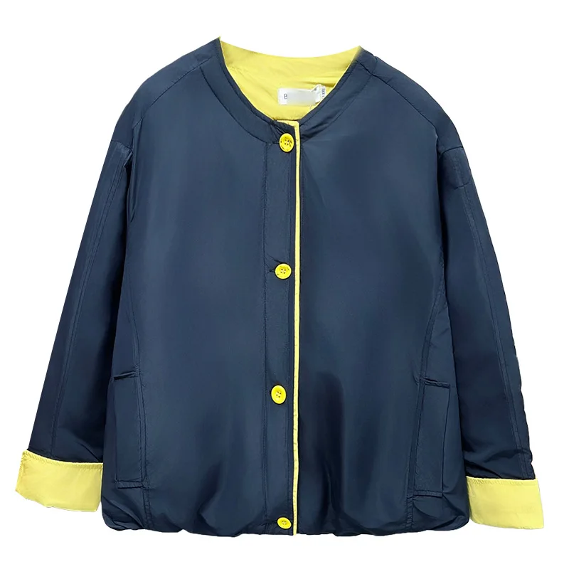 XXXXL موضة حجم كبير المرأة سترات شتاء جديد نمط بسيط اللون حجب الأصفاد ياقة وسادة مبطنة معطف دافئ 1748 #1