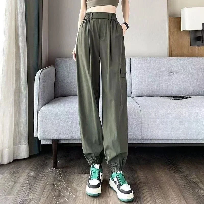 

Однотонные женские брюки-карго с карманами, винтажная одежда, повседневные брюки высокого качества G Xxl, оригинальные брюки среднего размера для женщин