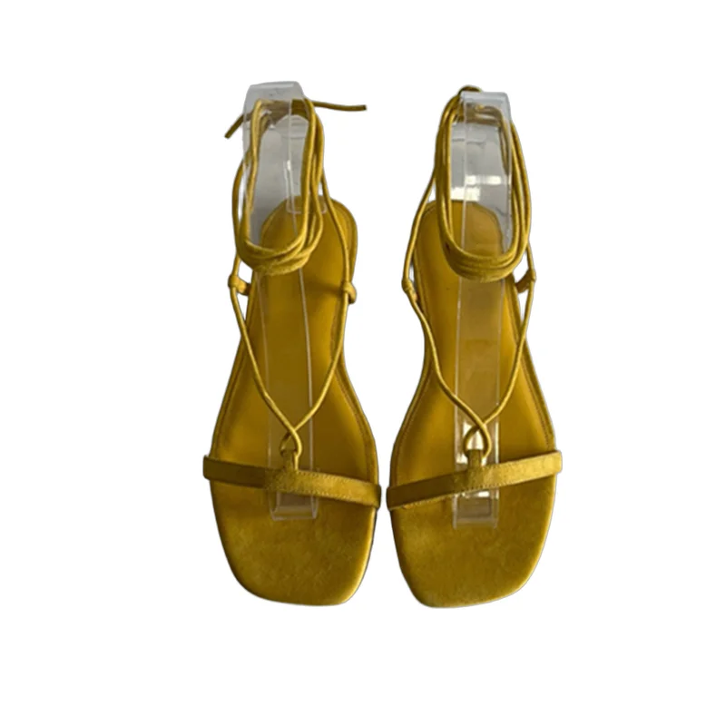 

Withered Summer Sandals Shoes Fahsion Ladies Sheepskin Deer Skin Cross Lace Sandals Women Minimalist Women's Flat Shoes