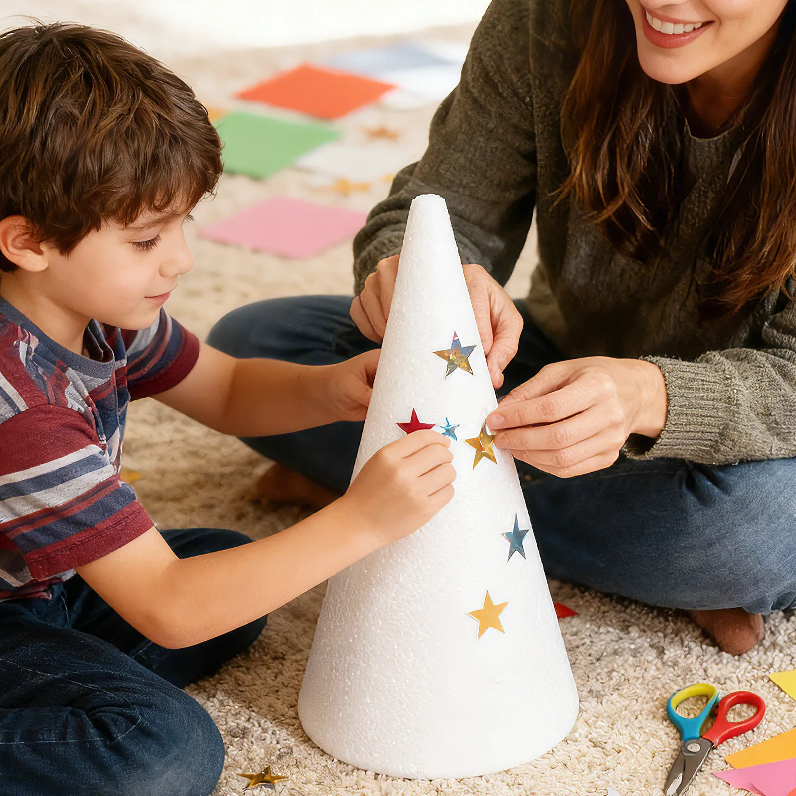 White Craft Foam Cone Material for Children DIY Christmas Cake Stand Flower Arrangement Preschool Project Cone