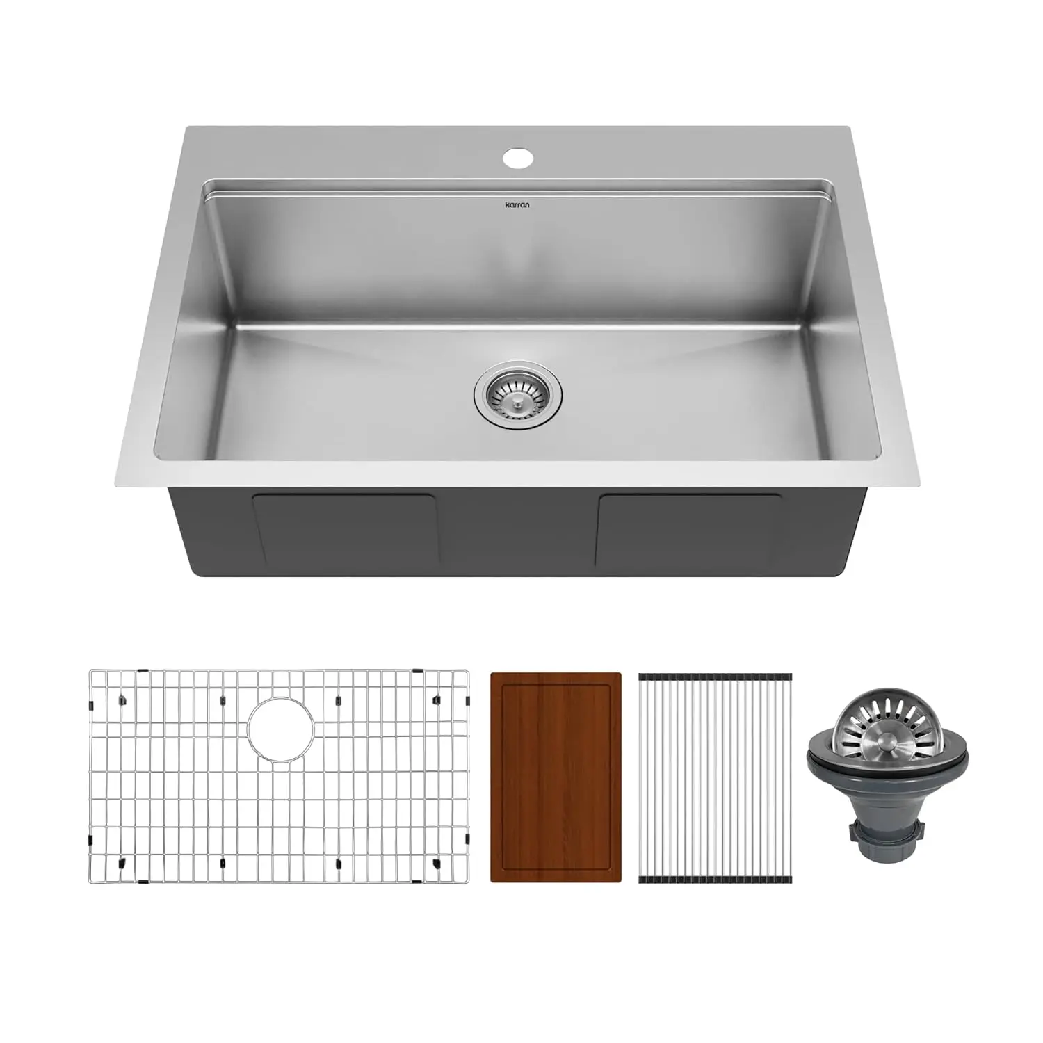 

33” Top Mount Workstation Kitchen Sink, 16-Gauge T304 Stainless Steel Drop-In Sink, Single Bowl Deep Basin, Customized