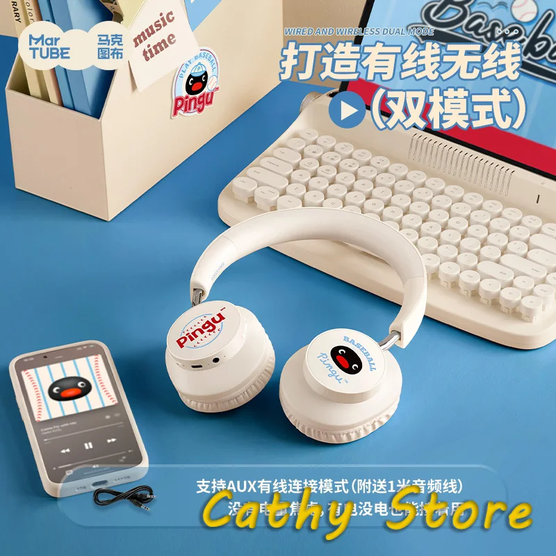 

New Pingu Headset Wired Wireless Bluetooth Headset Noise Reduction Cute Anime Peripheral Creative Headset Holiday Birthday Gifts