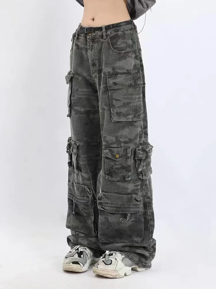 2023 American Style Retro Street Camouflage Overalls Damen Hip-Hop gebratene Straße weitb einige Freizeit hose High Street Ins Tide Y2k