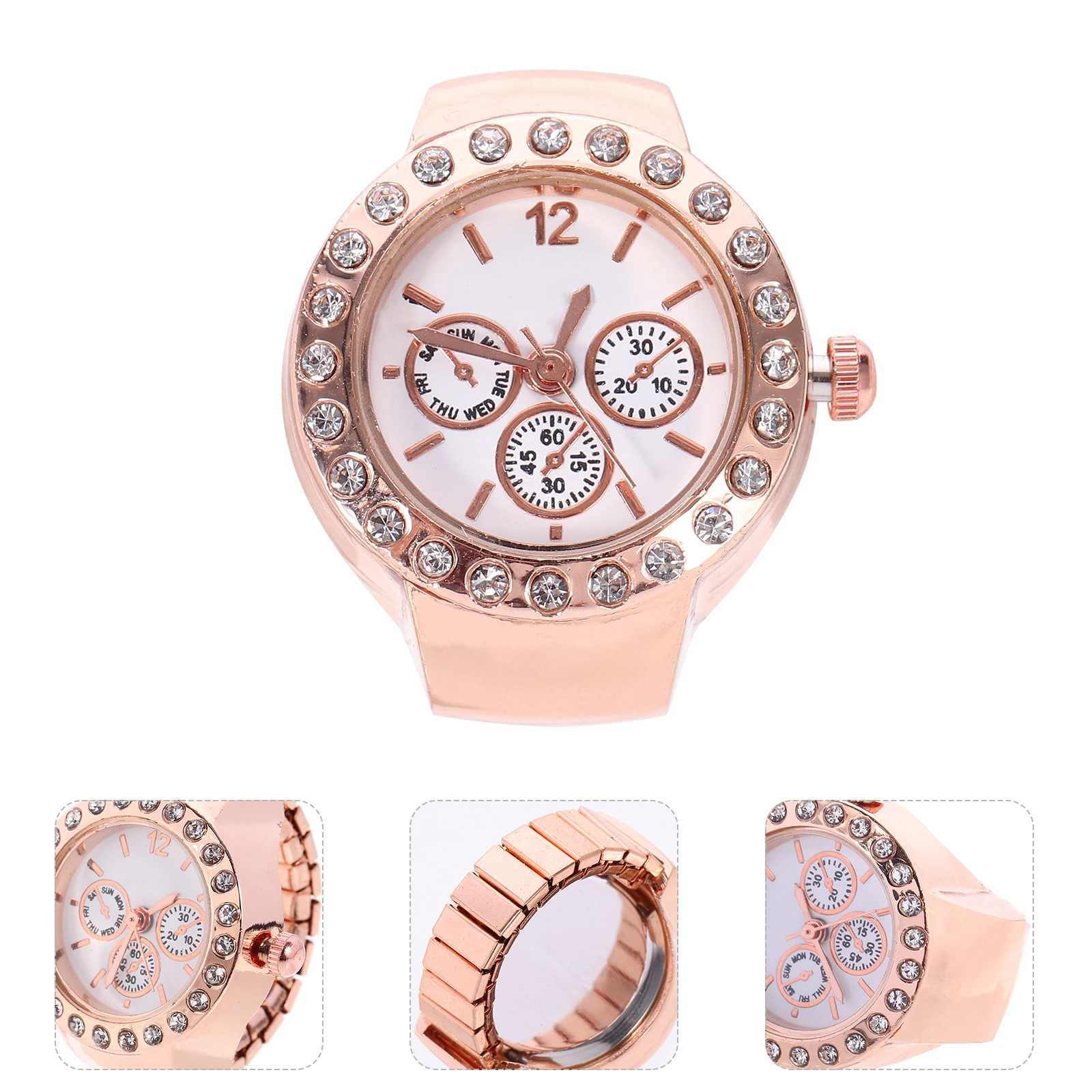 

Three-eyed Ring Watch Stylish Finger Rings Women Grace Ladies Watches Glass Jewelry Nurse