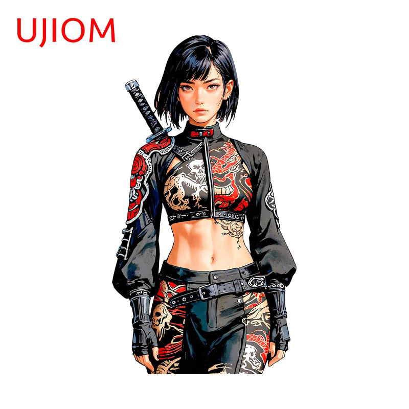 UJIOM Cool Personality Samurai Girl Wall Sticker Eye Catching Standing Posture Decal Wallpapers Suitable For Smooth Surfaces