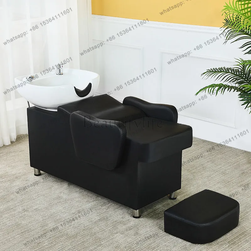LJY Luxury Beauty Shampoo Chair Modern Salon Head SPA Hairwashing Chair Ceramic Basin Dedicated Silla De Lavado De Cabello Furni