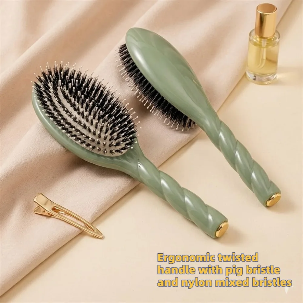 Luxury Brand Boar Bristle Hair Brush, Large Detangling Airbag Comb for Frizz Control & Shine, Scalp Massage Gift for Women