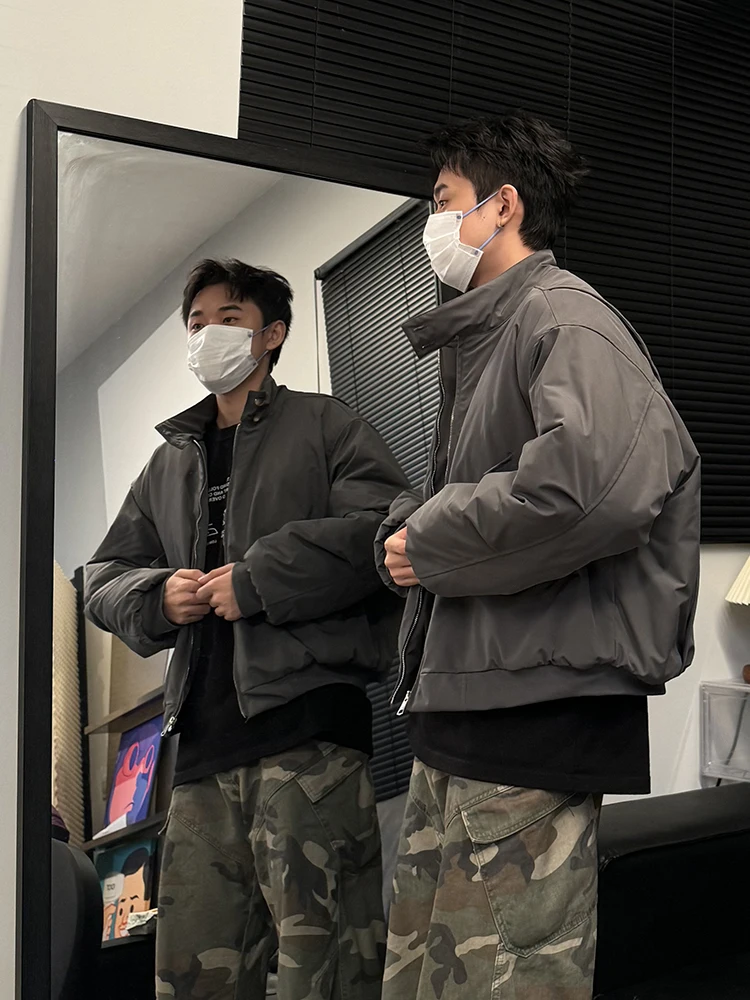 

Men's Bomber Jacket Thickened Cotton Padded Stand Collar Baseball Style Outerwear Three-Proof Winter Coat Cleanfit Stylish