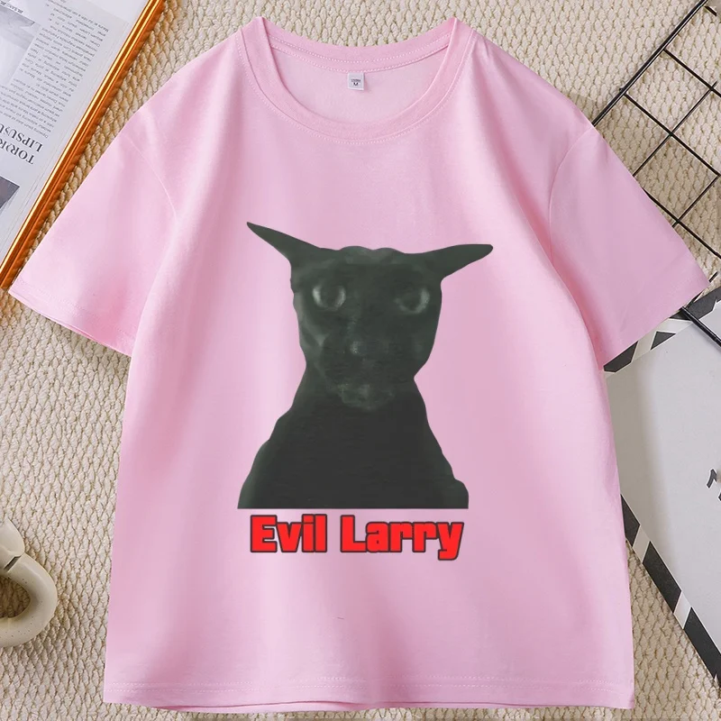 

Evil Larry Meme Cat Funny Graphic Tee Cotton Short Sleeve Round Neck T-Shirts Breathable Casual Soft Tops Tee High Quality