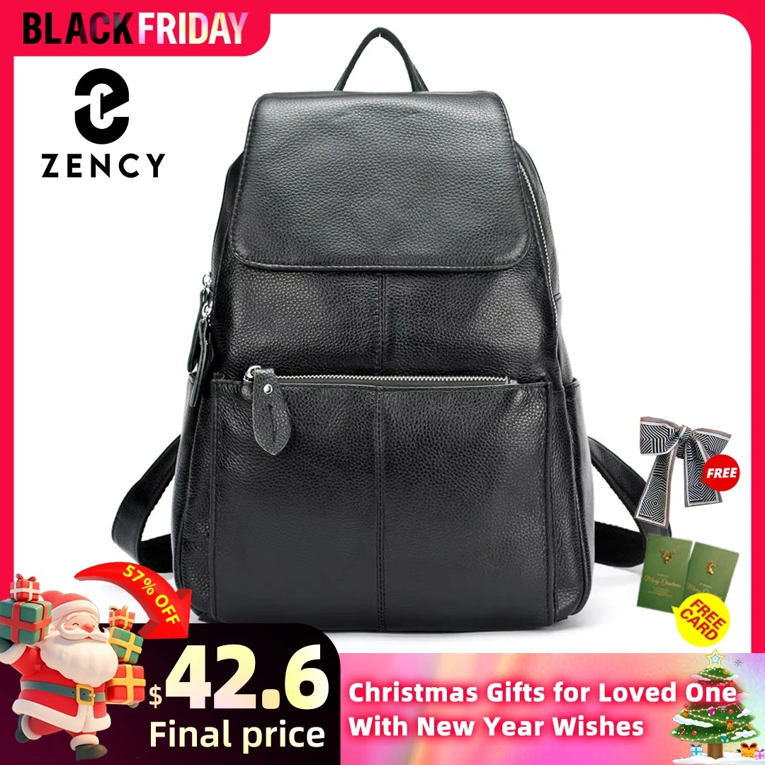 Zency Stylish Black White Leather Women Backpack A++ Quality Anti-theft Large Capacity Knapsack Travel Designer Handbag Rucksack