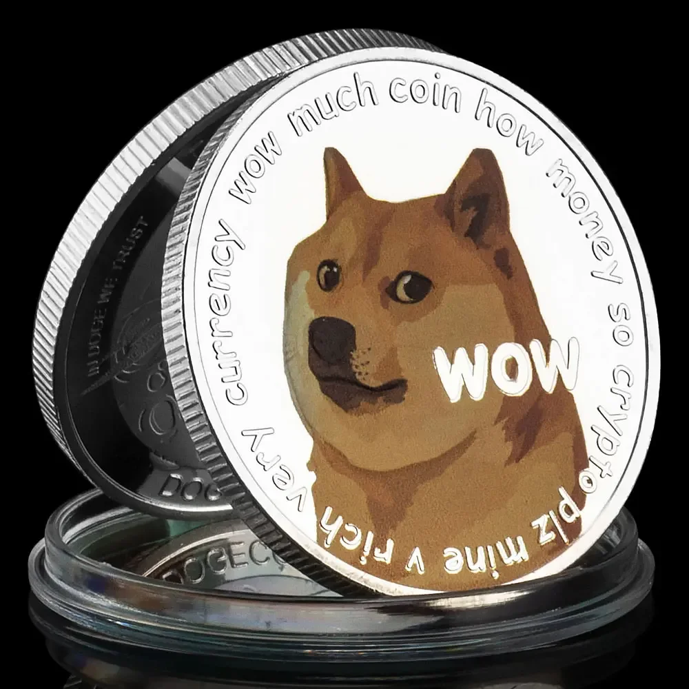 هدية مقتنيات عملات تذكارية مطلية بالذهب والفضة بنمط WOW Dogecoin إلى القمر