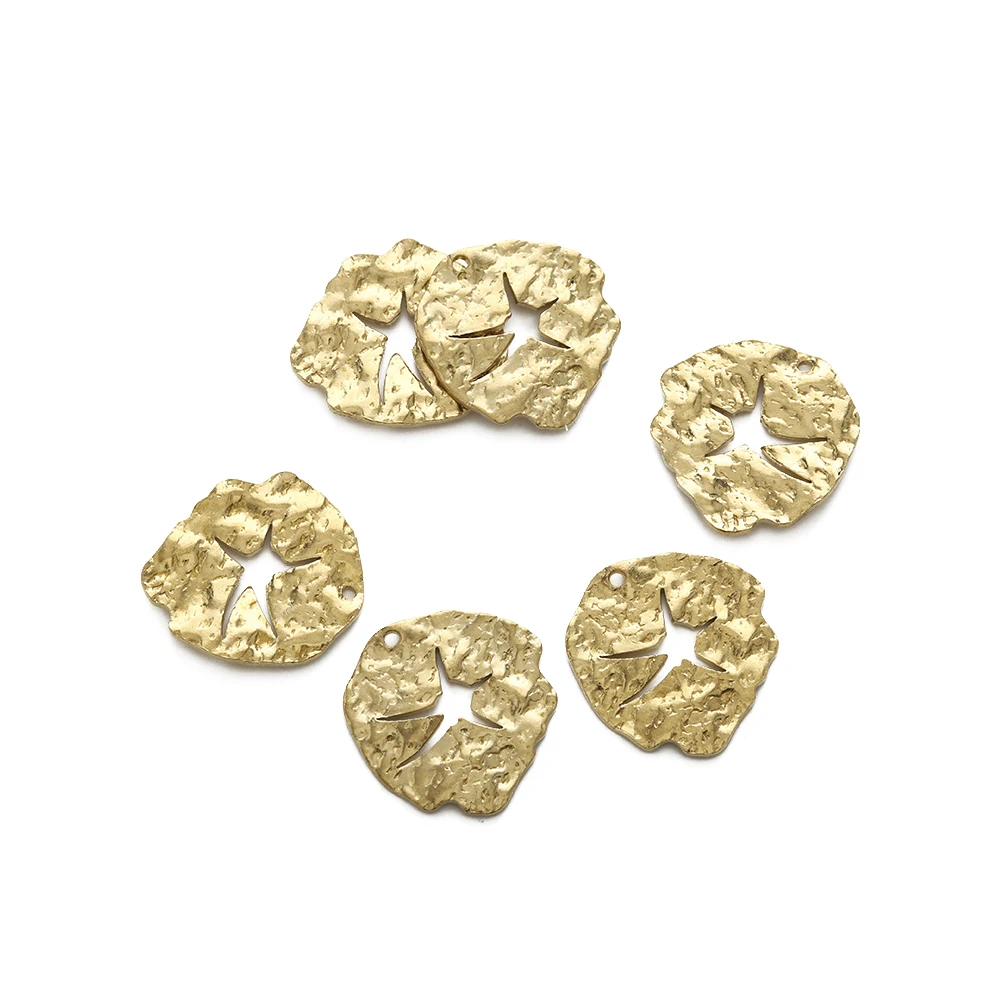 10Pcs Raw Brass Embossed Irregular Charms for Jewelry Making Hollow Star Charm Pendant Diy Necklace Earring Bracelet Accessories