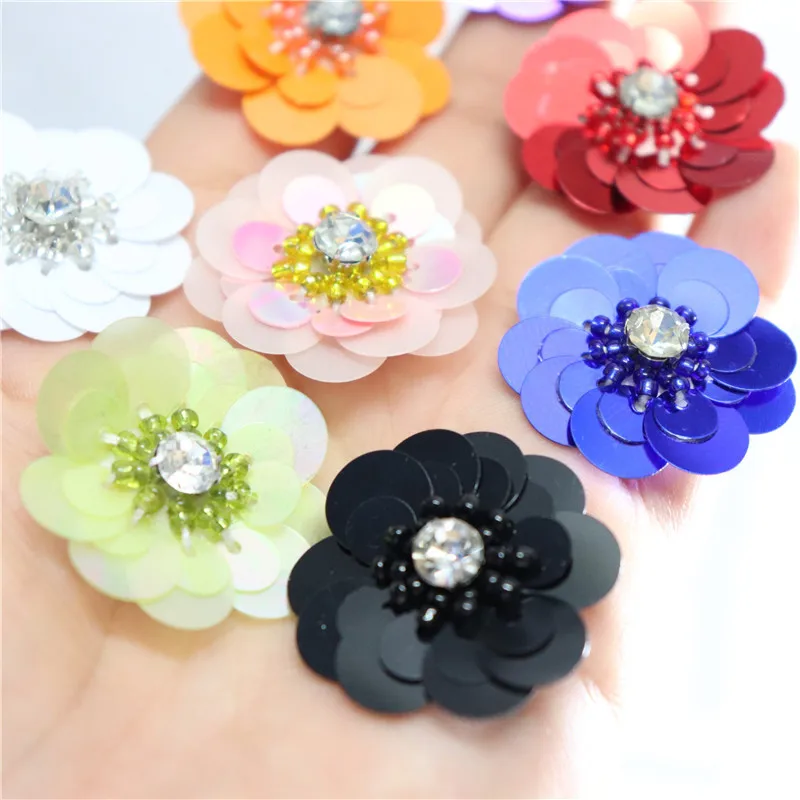 10 Pieces Small 3CM Sequins Flower Patches DIY Appliques for Bridal Wedding Dress Clothes DIY Decoration Applique