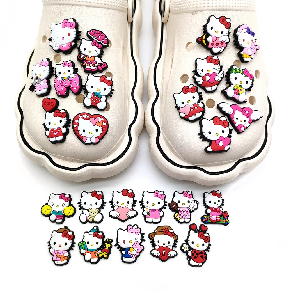 1/25pcs Cut Hello Kitty Shoe Charms Heart Flower Bear Camera Rubber PVC Shoe Accessories For Slides Sandals Teen Girls Gifts